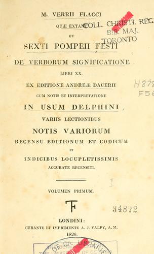 Cover for M. Verrii Flacci quae extant