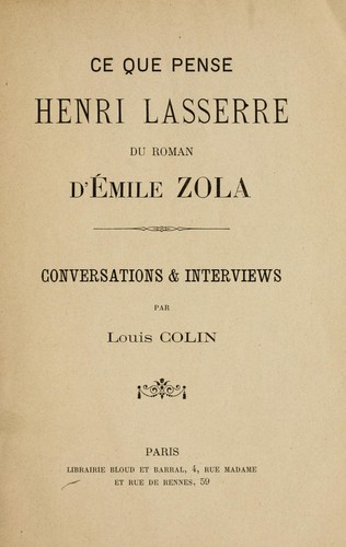 Cover for Ce que pense Henri Lasserre du roman d'Emile Zola