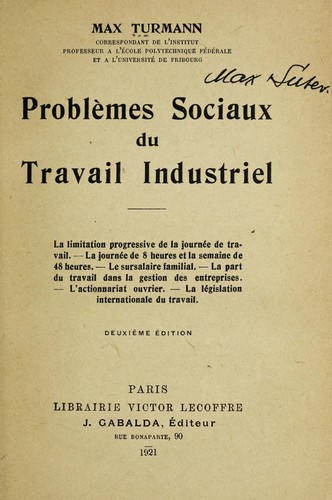 Cover for Proble  mes sociaux du travail industriel
