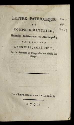 Cover for Lettre patriotique du Compere Matthieu