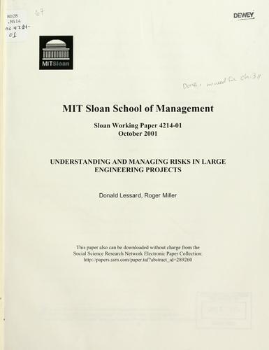 Cover for Understanding and managing risks in large engineering projects