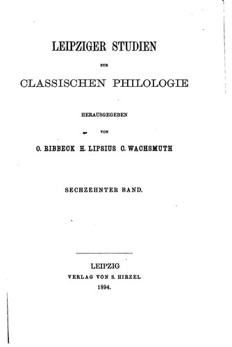 Cover for Leipziger Studien zur classischen Philologie