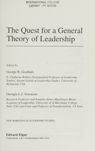 Cover for QUEST FOR A GENERAL THEORY OF LEADERSHIP; ED. BY GEORGE R. GOETHALS.