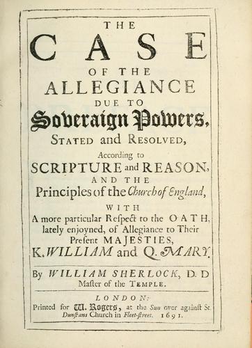 Cover for The case of the allegiance due to soveraign powers