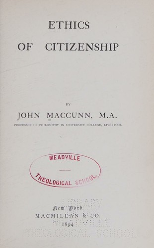 Cover for Ethics of citizenship