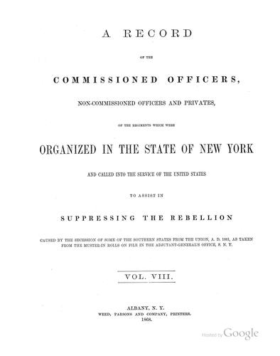 Cover for A record of the commissioned officers, non-commissioned officers, and privates, of the regiments which were organized in the state of New York and called into the service of the United States to assist in suppressing the rebellion