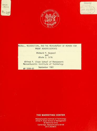 Cover for Recall, recognition, and the measurement of memory for print advertisements