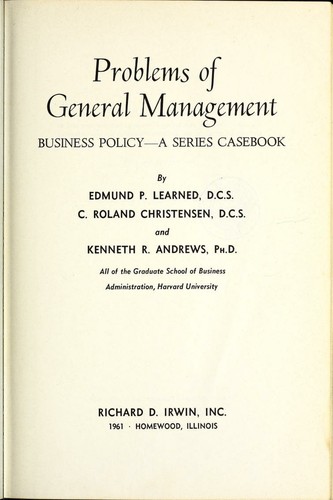 Cover for Problems of general management