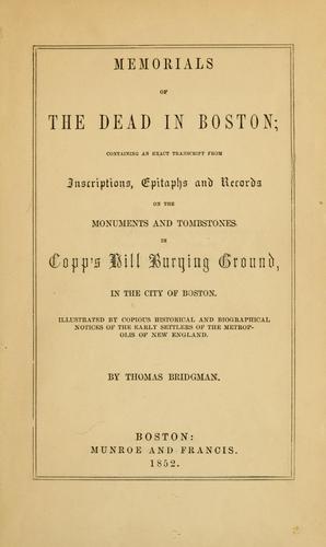 Cover for Memorials of the dead in Boston