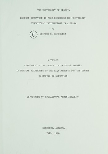 Cover for General education in post-secondary non-university educational institutions in Alberta