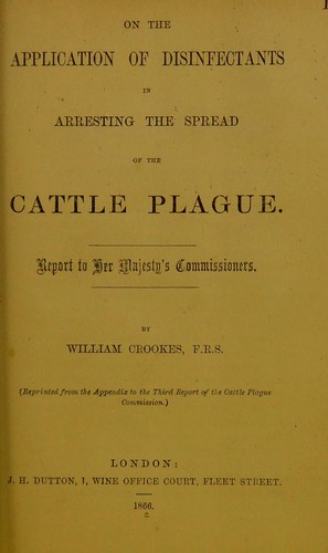 Cover for On the application of disinfectants in arresting the spread of the cattle plague
