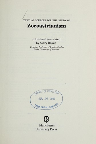 Cover for Textual sources for the study of Zoroastrianism