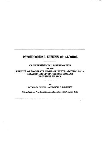 Cover for Psychological Effects of Alcohol: An Experimental Investigation of the ...