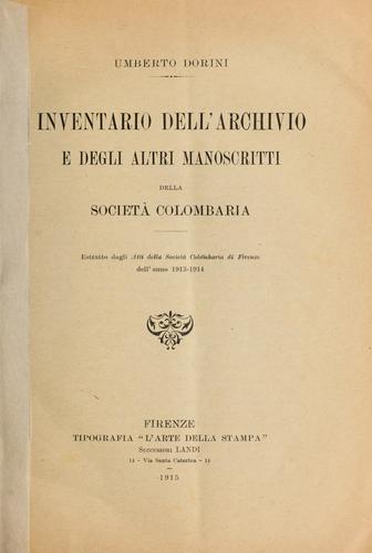 Cover for Inventario dell'archivio e degli altri manoscritti della Società colombaria