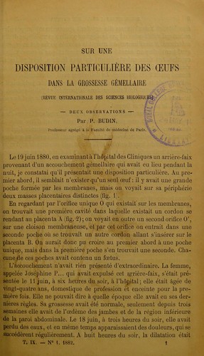 Cover for Sur une disposition particuli©·re des oeufs dans la grossesse g©♭mellaire