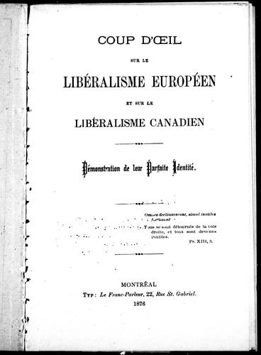 Cover for Coup d'oeil sur le libéralisme européen et sur le libéralisme canadien
