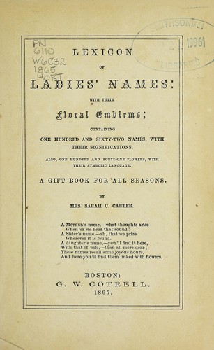 Cover for Lexicon of ladies names