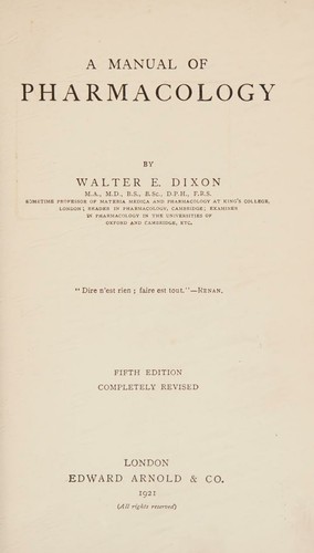 Cover for A Manual of Pharmacology. Fifth Ed. Completely Revised.