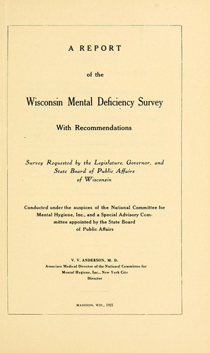 Cover for A report of the Wisconsin mental deficiency survey with recommendations