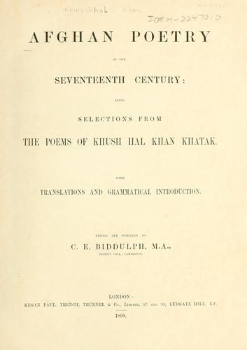 Cover for Afghan poetry of the seventeenth century