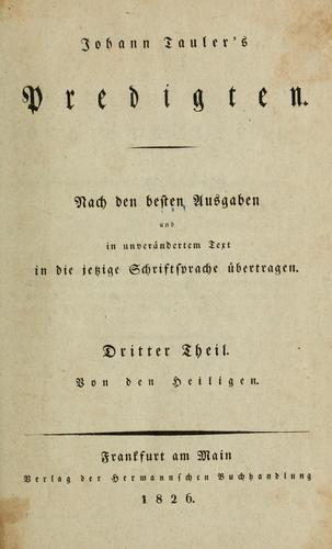 Cover for Johann Tauler's Predigten