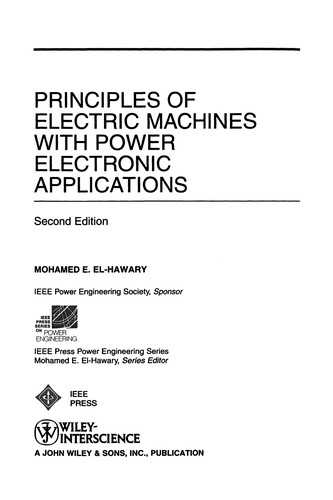 Cover for Principles of electric machines with power electronic applications