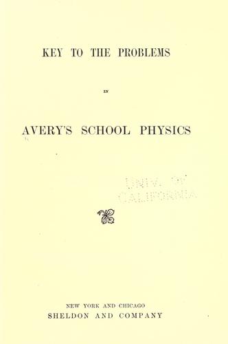 Cover for Key to the problems in Avery's School physics.