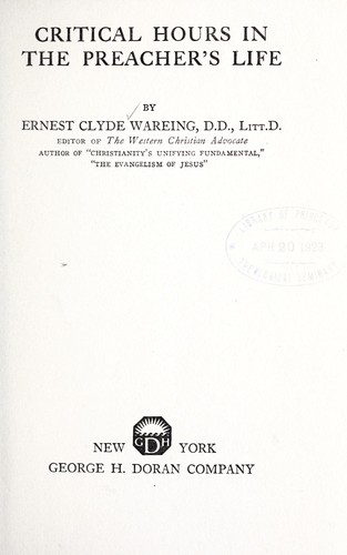 Cover for Critical hours in the preacher's life