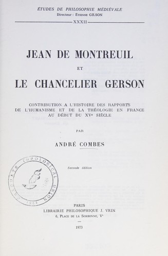 Cover for Jean de Montreuil et le chancelier Gerson