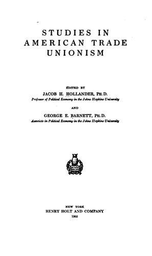 Cover for Studies in American Trade Unionism