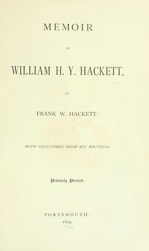 Cover for Memoir of William H. Y. Hackett