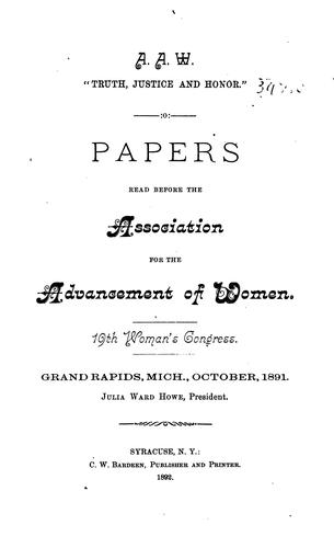 Cover for Papers Read Before the Association for the Advancement of Women