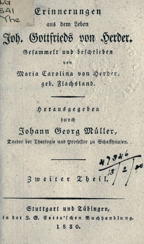 Cover for Erinnerungen aus dem Lében Joh. Gottfrieds von Herder