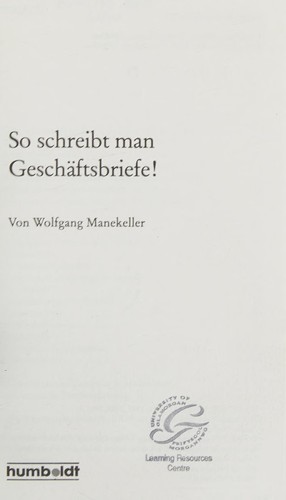 Cover for So Schreibt Man Geschaftsbriefe