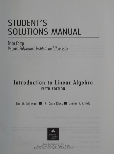 Cover for Student's solution manual [to] Introduction to linear algebra 5th edition