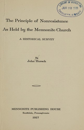 Cover for The principle of nonresistance as held by the Mennonite church