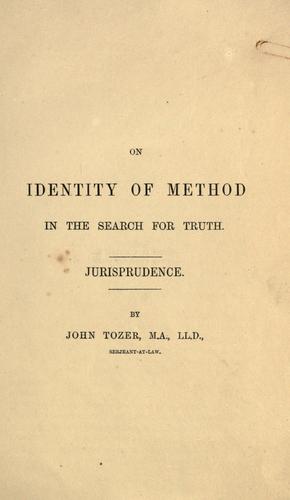 Cover for On identity of method in the search for truth