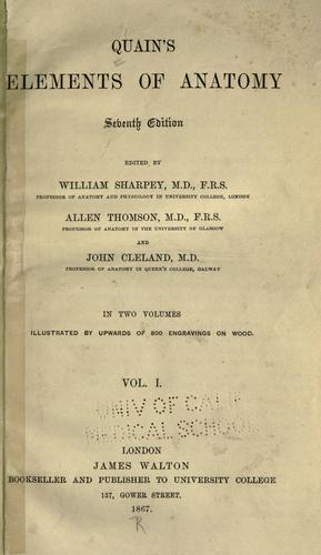 Cover for Quain's elements of anatomy