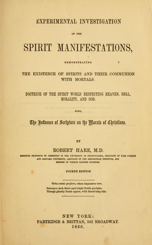 Cover for Experimental investigation of the spirit manifestations ...
