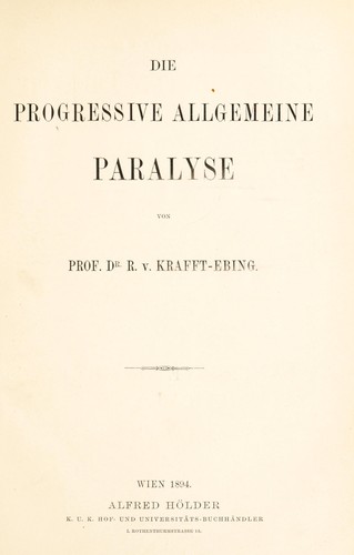 Cover for Die progressive allgemeine Paralyse