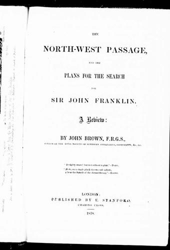 Cover for The North-west passage and the plans for the search for Sir John Franklin