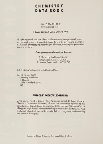 Cover for Chemistry data book