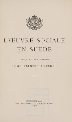 Cover for L'œuvre sociale en Suède