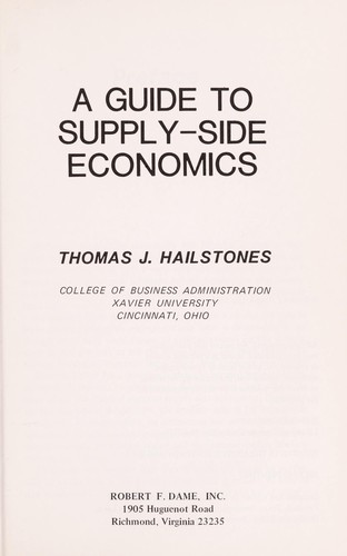 Cover for A guide to supply-side economics