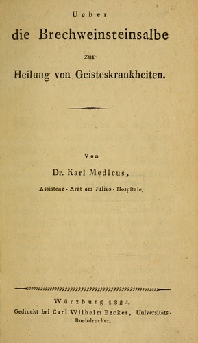 Cover for Ueber die Brechweinsteinsalbe zur Heilung von Geisteskrankheiten