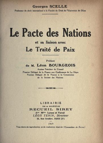 Cover for Le pacte des nations et sa liaison avec le Traité de paix