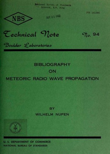 Cover for Bibliography on meteoric radio wave propagation