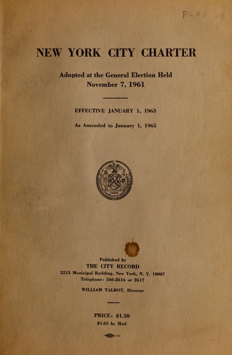 Cover for New York City Charter, adopted at the general election held November 7, 1961