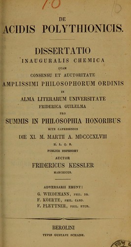 Cover for De acidis polythionicis