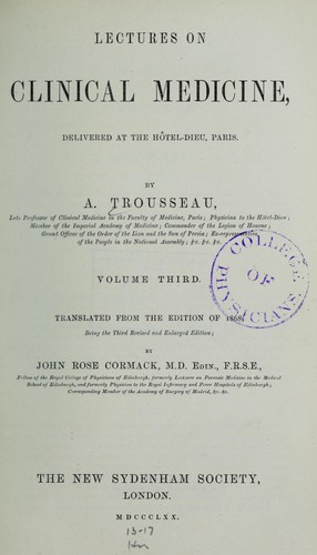 Cover for Lectures on clinical medicine at the Hotel-Dieu, Paris